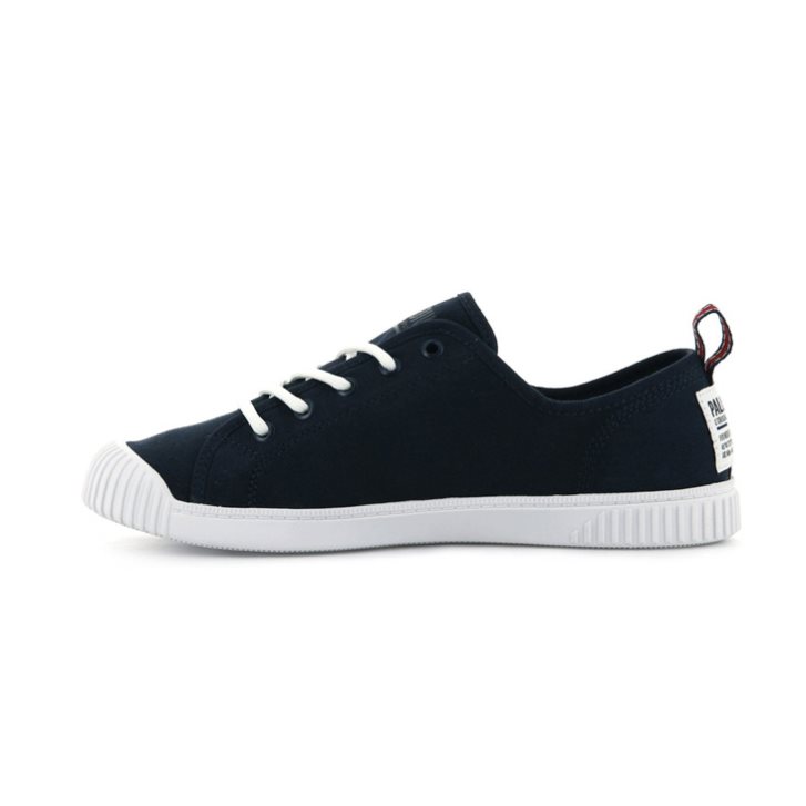 Navy Palladium Easy Lace Canvas Low Tops Women's Sneakers | ZA-516QGKD
