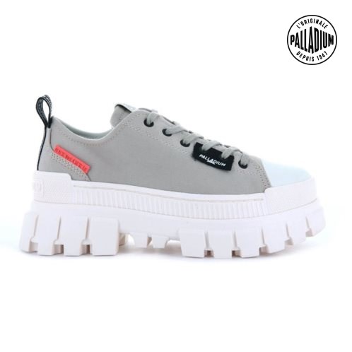 White / Grey Palladium Revolt LO TX Women's Platform Shoes | ZA-596EOZY