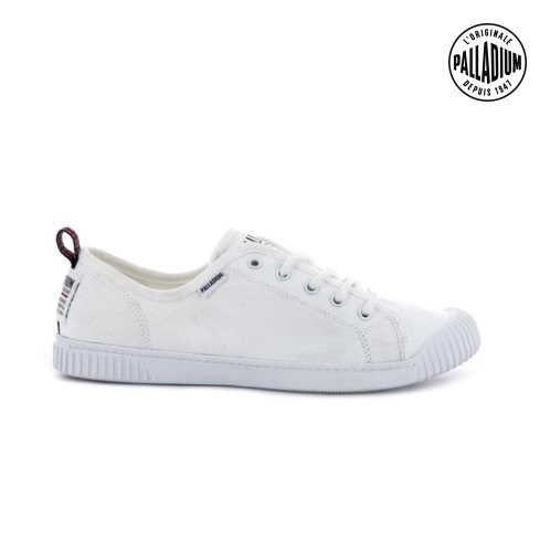White Palladium Easy Lace Canvas Low Tops Women's Sneakers | ZA-340FHDS